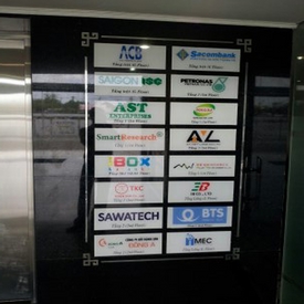 Signage of company names in the building